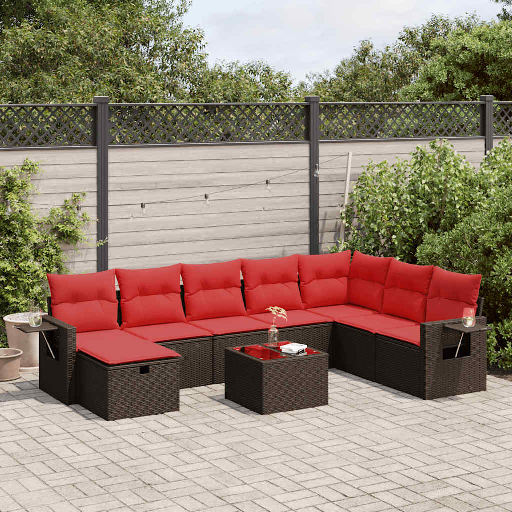 9-delige Loungeset met kussens poly rattan bruin