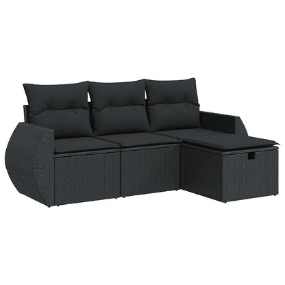 4-delige Loungeset met kussens poly rattan zwart