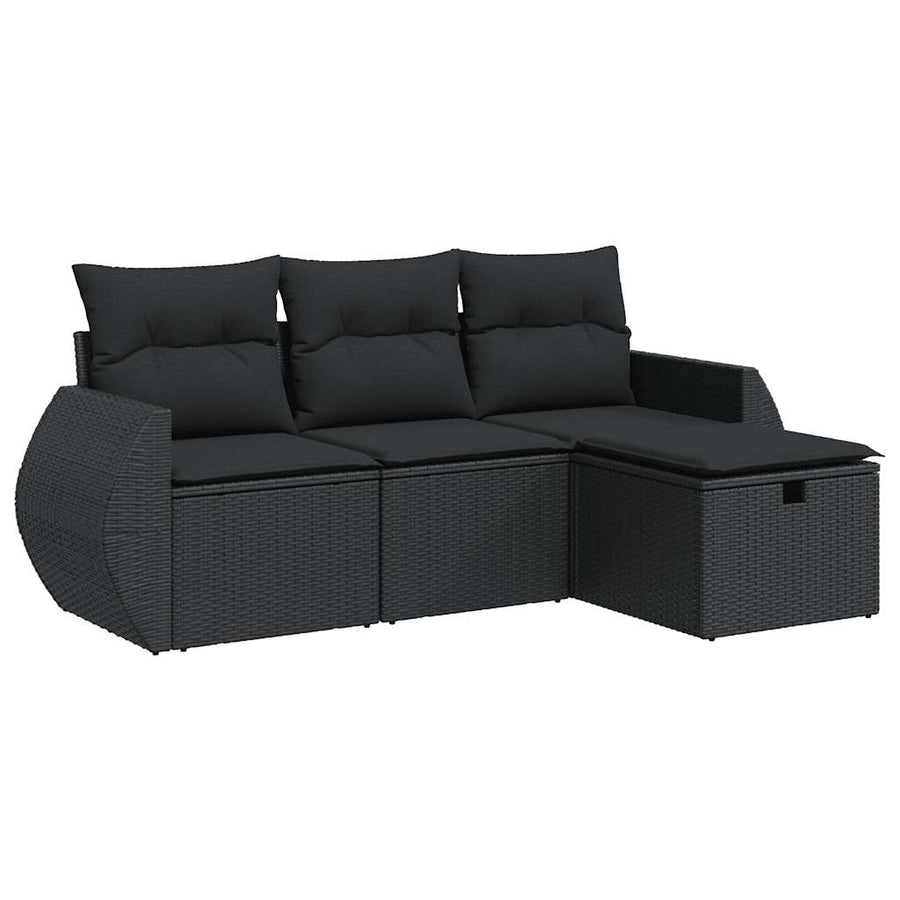 4-delige Loungeset met kussens poly rattan zwart
