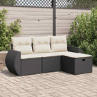 4-delige Loungeset met kussens poly rattan zwart