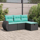 4-piece Loungeset with cushions poly rattan black