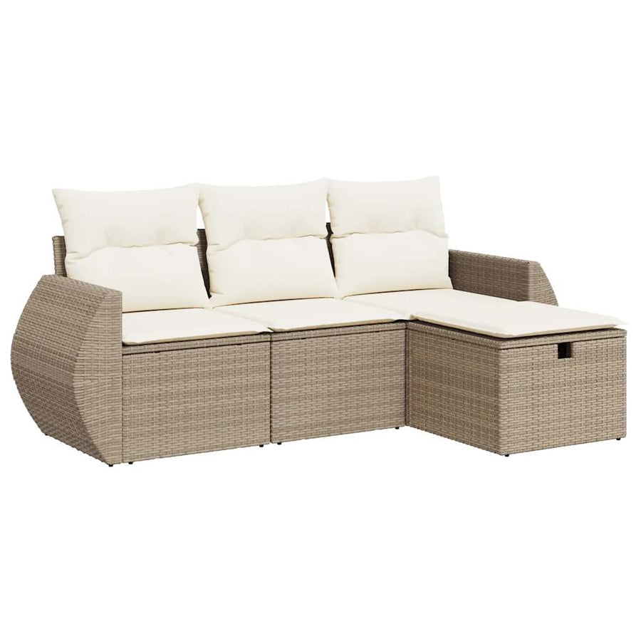 4-delige Loungeset met kussens poly rattan beige