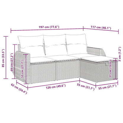 4-delige Loungeset met kussens poly rattan grijs