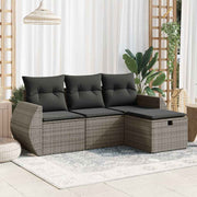Loungeset 4-delig poly rattan grijs