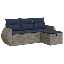4-delige Loungeset met kussens poly rattan grijs