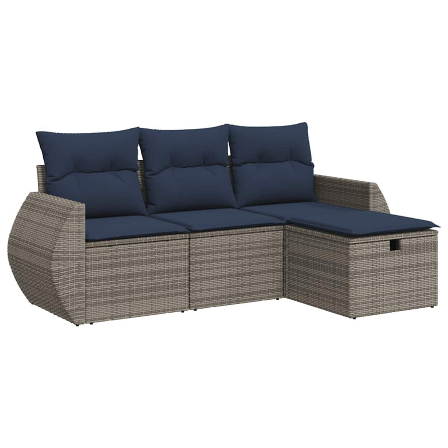 4-delige Loungeset met kussens poly rattan grijs