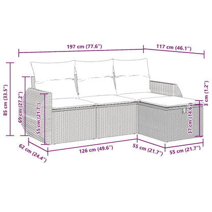 4-delige Loungeset met kussens poly rattan grijs