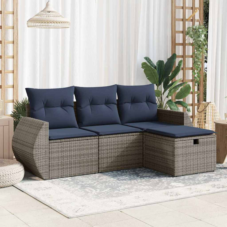 4-delige Loungeset met kussens poly rattan grijs