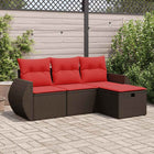 4-piece Loungeset with cushions poly rattan brown