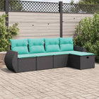 Loungeset 5-delig poly rattan zwart met kussens