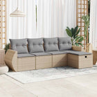 5-piece Loungeset with Cushions Poly Rattan Beige