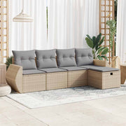 Loungeset 5-delig poly rattan beige met opbergruimte