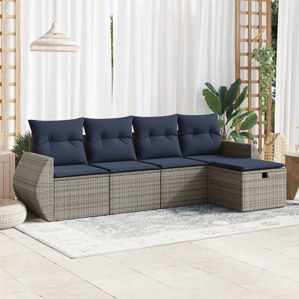 5-delige Loungeset met kussens poly rattan grijs
