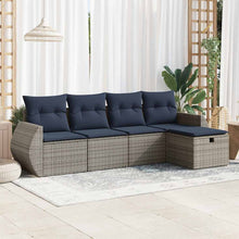5-delige Loungeset met kussens poly rattan grijs