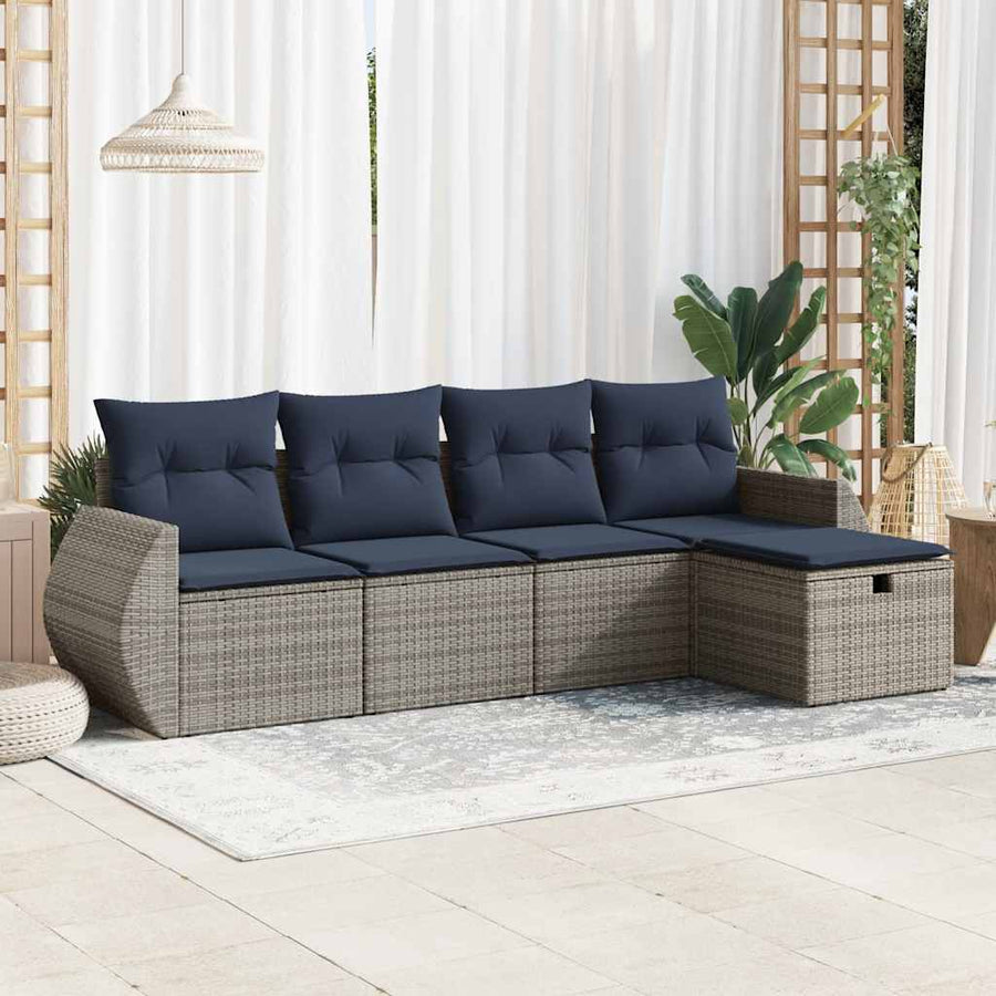 5-delige Loungeset met kussens poly rattan grijs