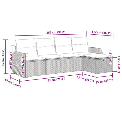 5-delige Loungeset met kussens poly rattan lichtgrijs
