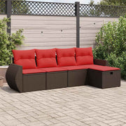 5-Piece Lounge Set with Cushions Poly Rattan Brown