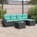 6-delige Loungeset met kussens poly rattan zwart