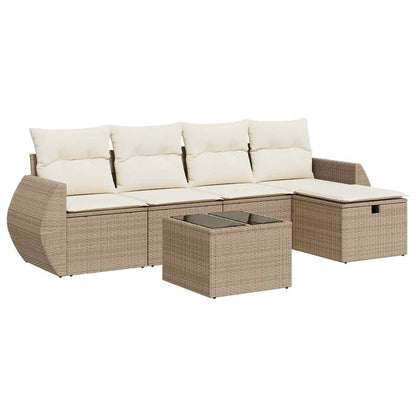 6-delige Loungeset met kussens poly rattan beige