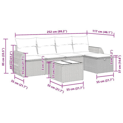 6-delige Loungeset met kussens poly rattan beige