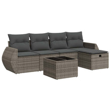 6-delige Loungeset met kussens poly rattan grijs