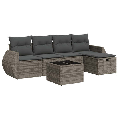 6-delige Loungeset met kussens poly rattan grijs