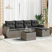 Loungeset poly rattan grijs 6-delig