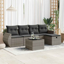 6-delige Loungeset met kussens poly rattan grijs