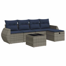 6-delige Loungeset met kussens poly rattan grijs