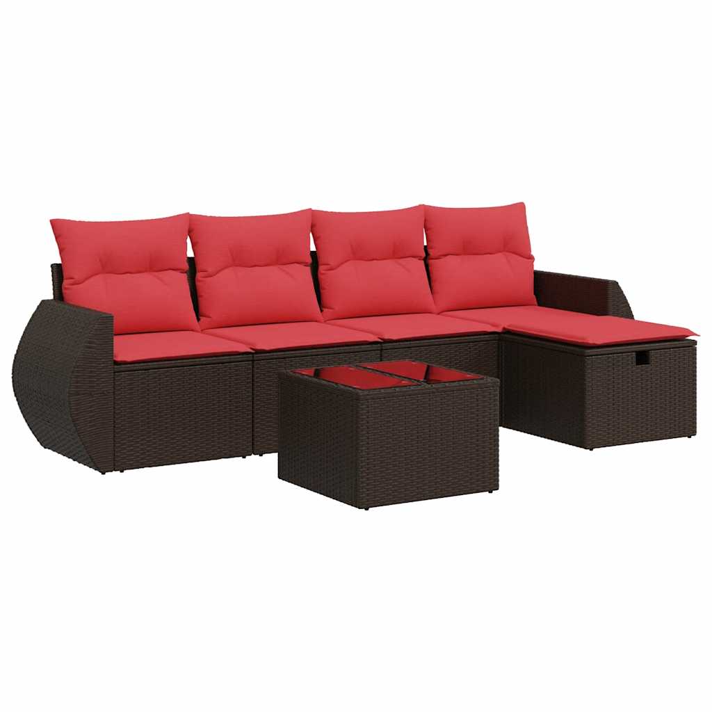 6-delige Loungeset met kussens poly rattan bruin
