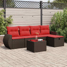6-piece Lounge Set with Cushions Poly Rattan Brown