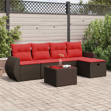 6-delige Loungeset met kussens poly rattan bruin