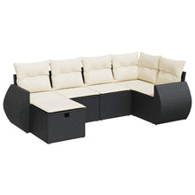 6-delige Loungeset met kussens poly rattan zwart