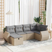 Loungeset 6-delig poly rattan beige met opbergfunctie