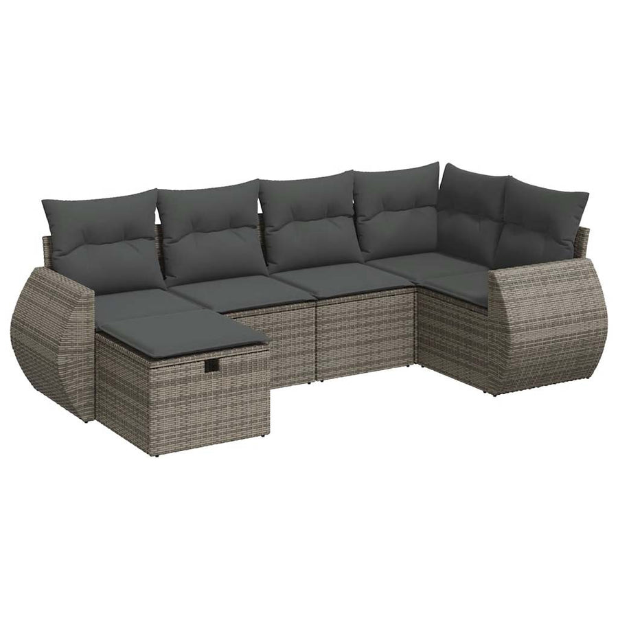 6-delige Loungeset met kussens poly rattan grijs