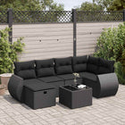 7-delige Loungeset met kussens poly rattan zwart