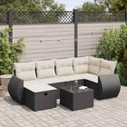 7-delige Loungeset met kussens poly rattan zwart