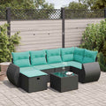 7-delige Loungeset met kussens poly rattan zwart