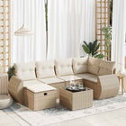 7-delige Loungeset met kussens poly rattan beige