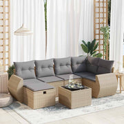 7-piece Lounge Set with Cushions Poly Rattan Beige