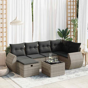 7-piece Lounge Set with Cushions poly rattan grey