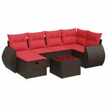 7-delige Loungeset met kussens poly rattan bruin