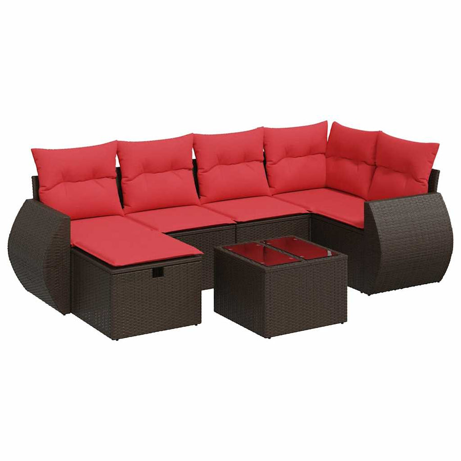 7-delige Loungeset met kussens poly rattan bruin