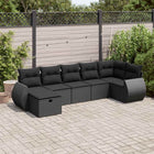 7-delige Loungeset met kussens poly rattan zwart