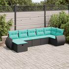 7-piece lounge set with cushions poly rattan black