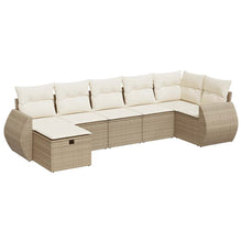 7-delige Loungeset met kussens poly rattan beige