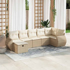 7-delige Loungeset met kussens poly rattan beige