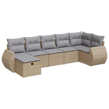 7-delige Loungeset met kussens poly rattan beige