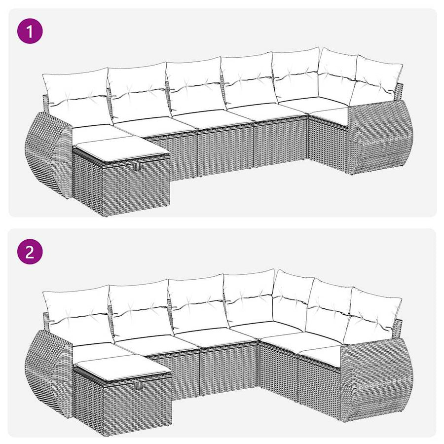 7-delige Loungeset met kussens poly rattan beige