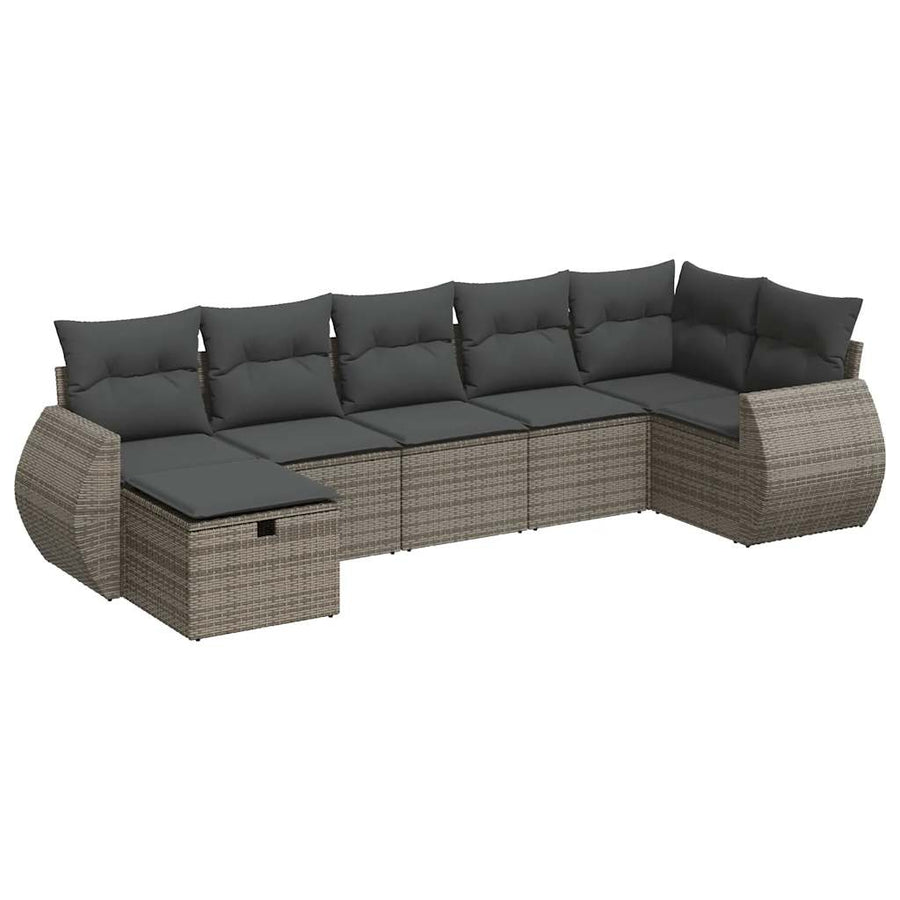 7-delige Loungeset met kussens poly rattan grijs